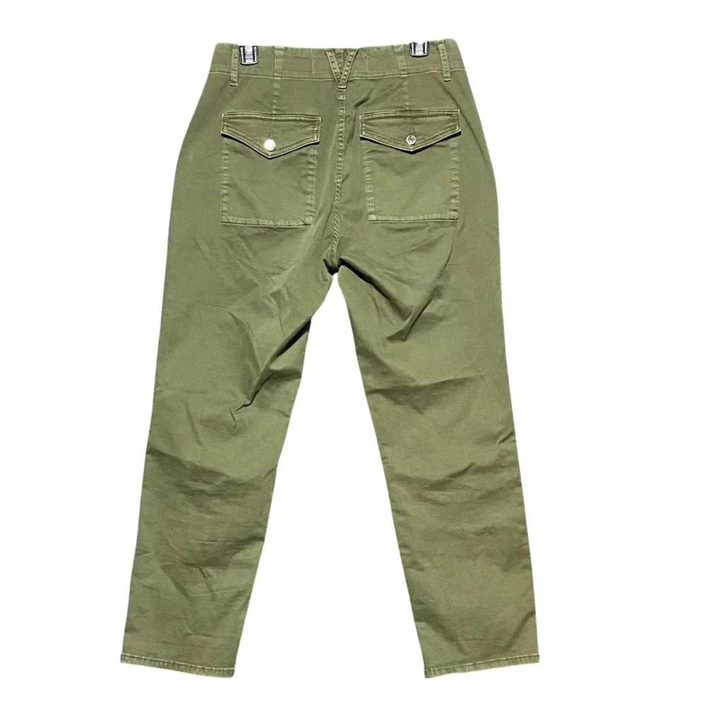 Veronica Beard Arya Straight Leg Crop High Rise Pants Army Green 28 Utility